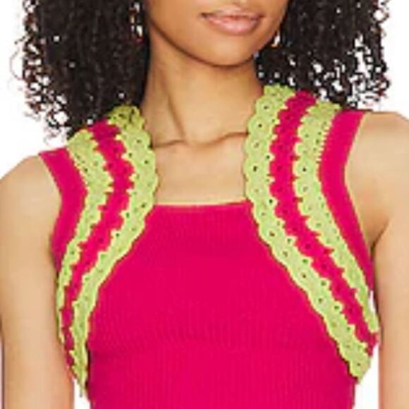 NWT Majorelle Jeneli Crochet Crop Top in Hot Pink & Lime Revolve XS - Picture 3 of 13